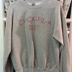 Gildan Gray Crewneck Sweatshirt with Red Text Chick Fil A Diet Size Medium